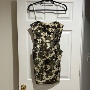 J. Crew Strapless Dark Green and Cream strapless Bustier Dress